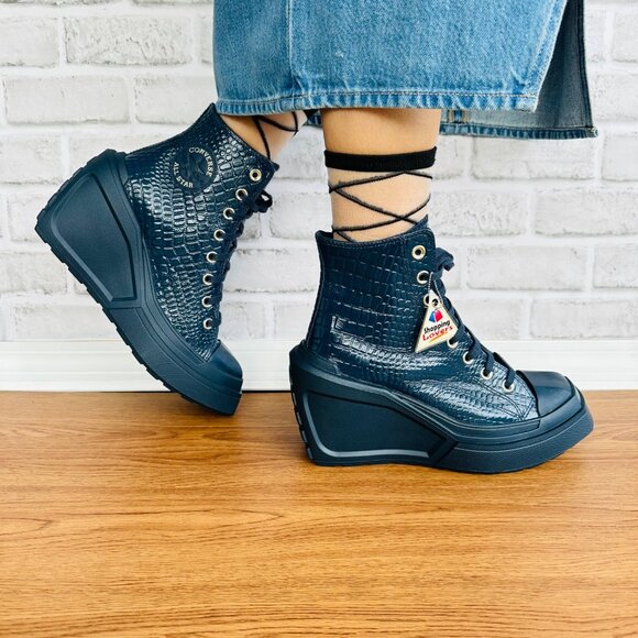 ⭐Chuck 70 De Luxe Wedge Platform Leather Sneakers Sz 6 Womens Shoes Blue A10037C - Picture 2 of 12